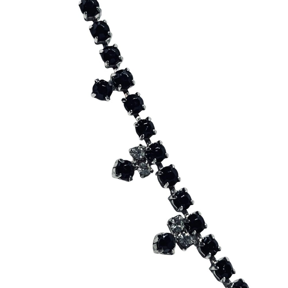 Silver Tone With Prong Set Black And Clear Rhinestone Statement Necklace (5809) - Picture 2 of 9